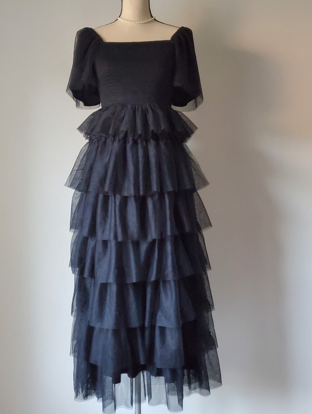 Baltic Born Elegant Black Tiered Tulle Maxi Dress
